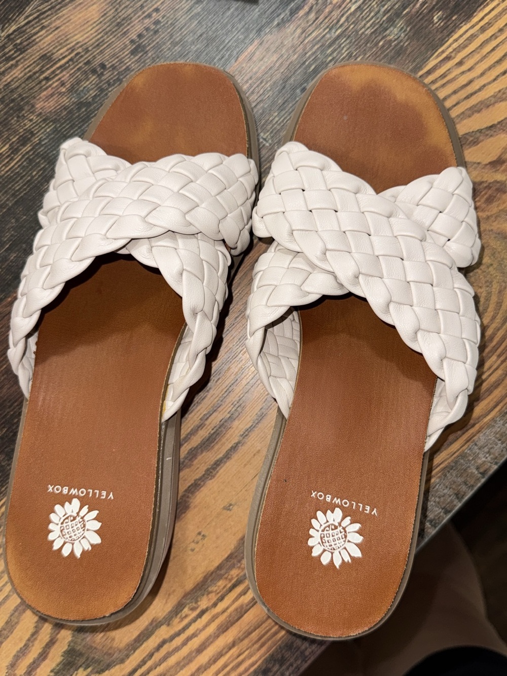 Yellow Box White Braided Crossband Slide Mules